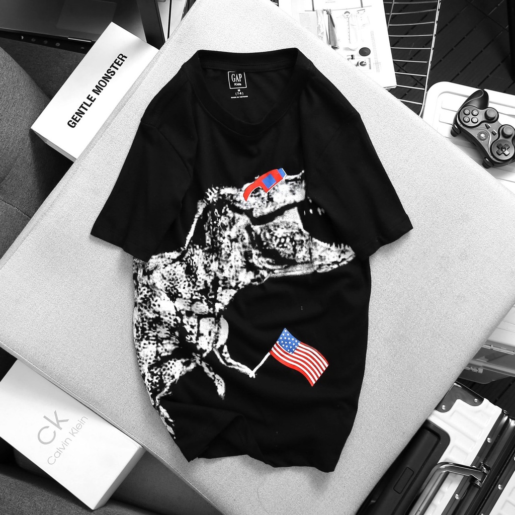 Áo phông bé trai Gap áo thun ngắn tay cotton mềm mịn size đại in hình khủng long xe hơi mặc đi học đi chơi