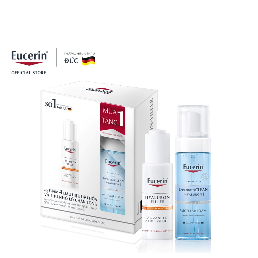 Tinh Chất Eucerin Hyaluron Filler AOX Cải Thiện Dấu Hiệu Lão Hóa 30ml+Tặng 1 Bọt Tẩy Trang DermatoClean 150ml