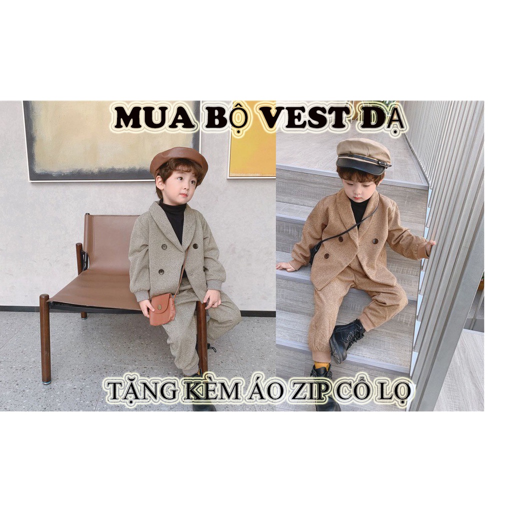 Set vest bé trai ,Bộ Vest dạ Cao Cấp cho bé trai ,Kèm Áo trong giữ nhiệt bên trong - ST21-BN08