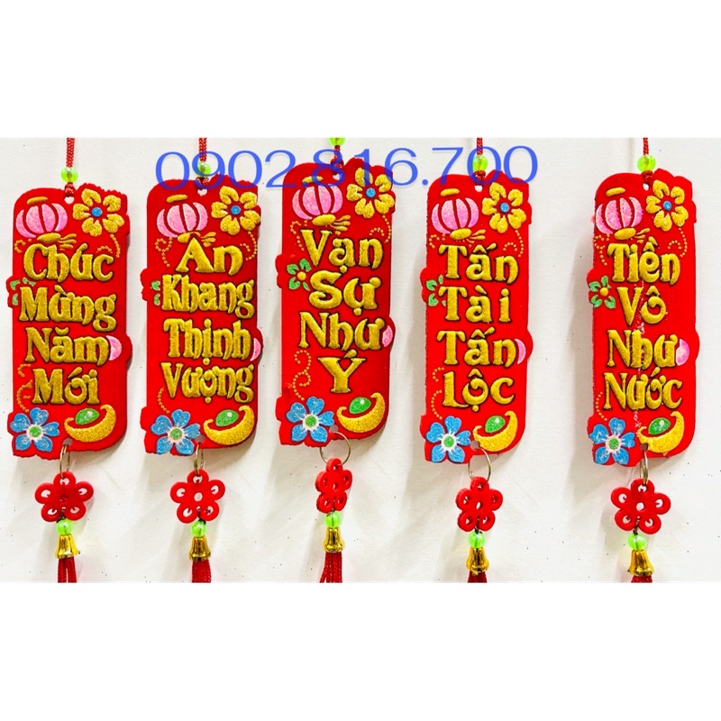 Set 5 Liễng nhung đỏ - Dây treo nhung đỏ đủ chữ treo cây mai - đào - tắc phụ kiện trang trí tết