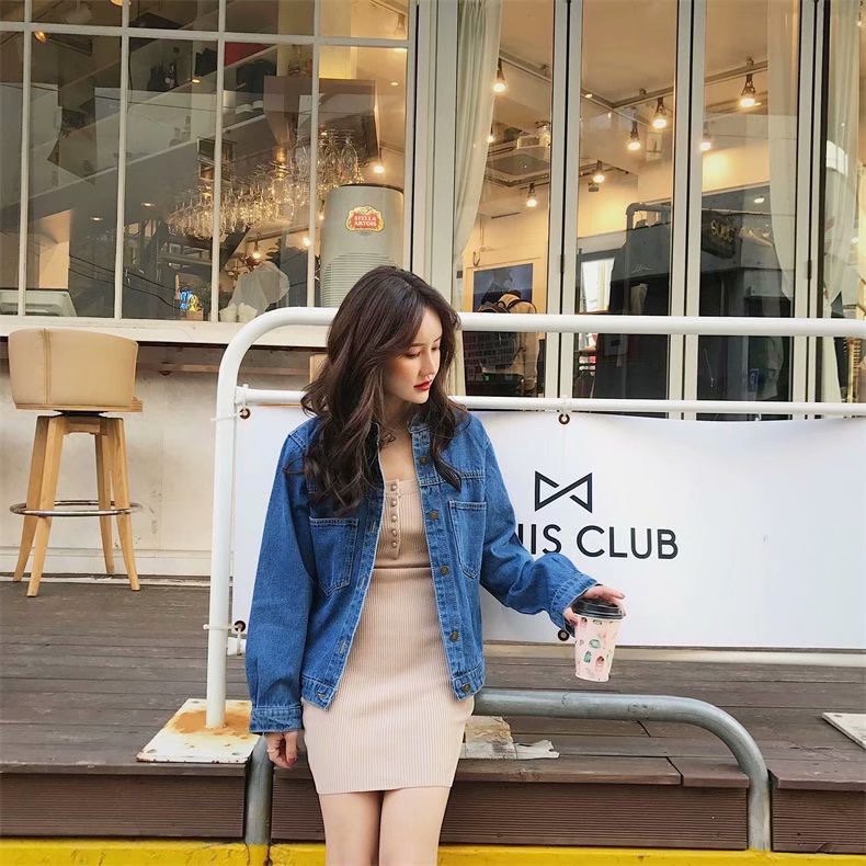 Daduhey Áo khoác jeans thời trang cho nữ