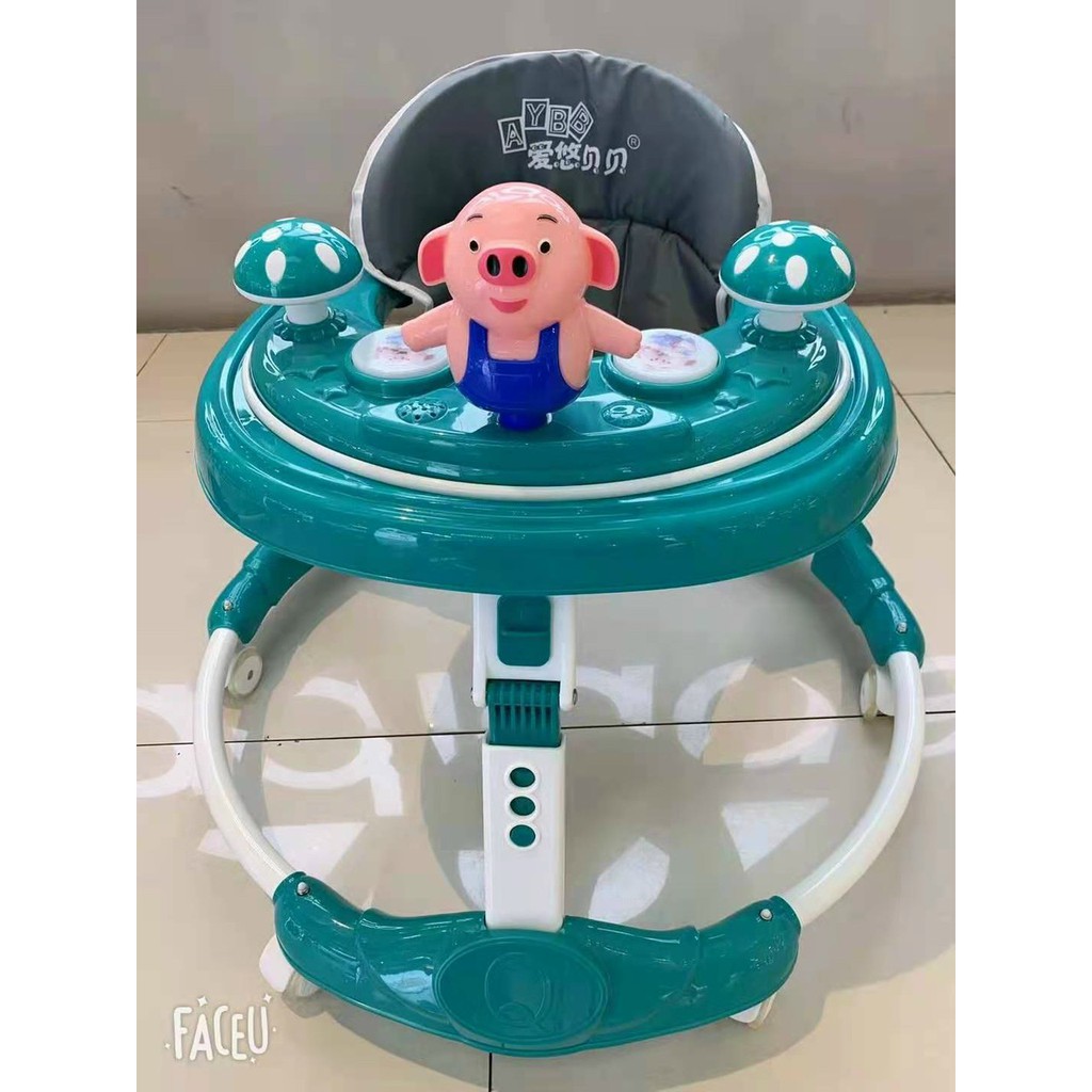 Xe tròn tập đi cho bé baby walk - xe dụng cụ tập đi có cán đẩy điều chỉnh cao thấp có nhạc,đèn