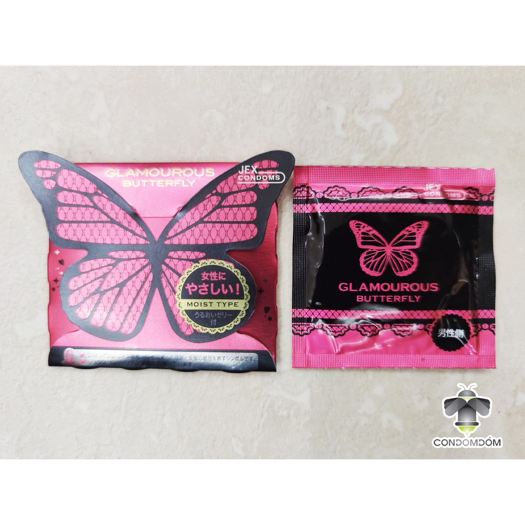 Bao cao su Jex Glamourous Butterfly Moist Type, bcs siêu mỏng nhiều gel kéo dài thời gian