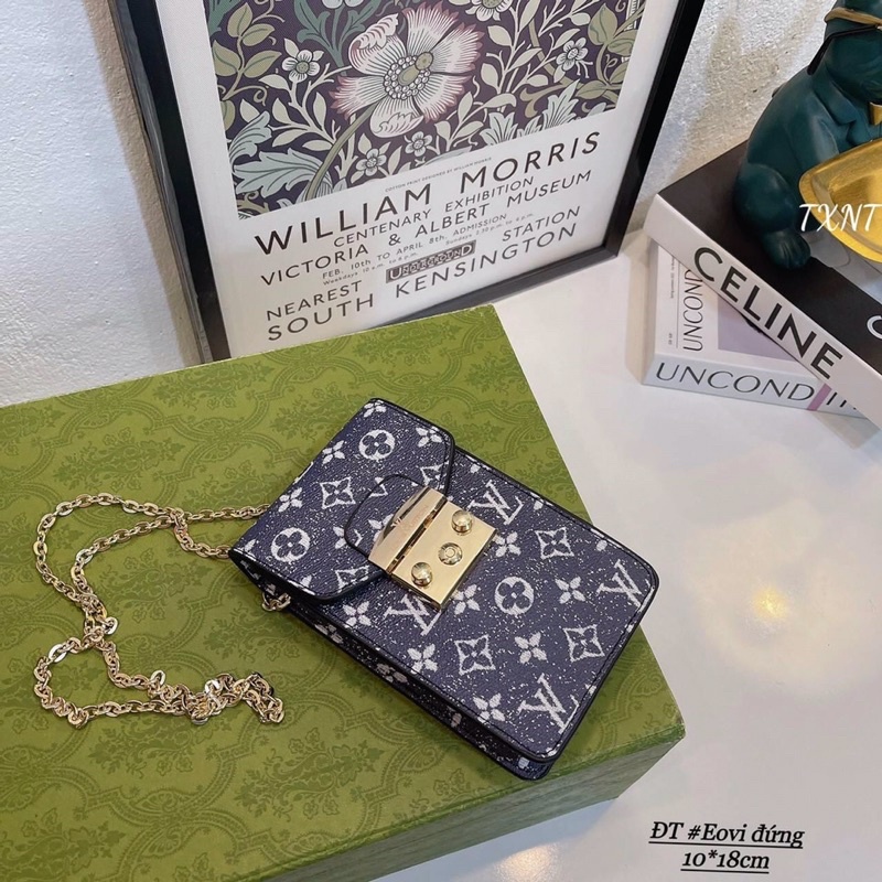 Túi điện thoại lv dáng đứng xích vàng