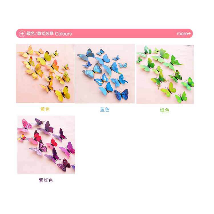 Set 12 Miếng Dán Tường Trang Trí Hình Con Bướm 3D Nhiều Màu Sắc Nghệ Thuật