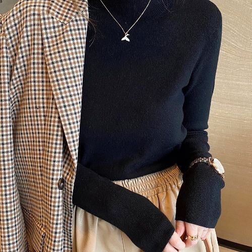 NZN Áo sweater Guimi tay dài cổ cao màu đen phong cách Phương Tây thời trang thu đông cao cấp độc đáo cho nữ