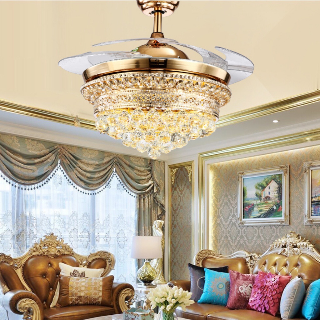 Quạt Trần Đèn Chùm 4 Cánh THỦ ĐÔ LIGHTING 3 Chế Độ Ánh Sáng Thu Gọn Cánh Quạt Tiết Kiệm Điện Năng