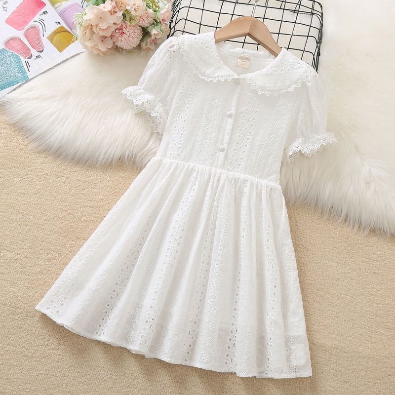 Đầm Công Chúa Tay Dài Cổ Búp Bê Vải Cotton Màu Trắng Phong Cách Phương Tây Thời Trang Mùa Thu Cho Bé Gái 10-14 Tuổi 12 Tuổi