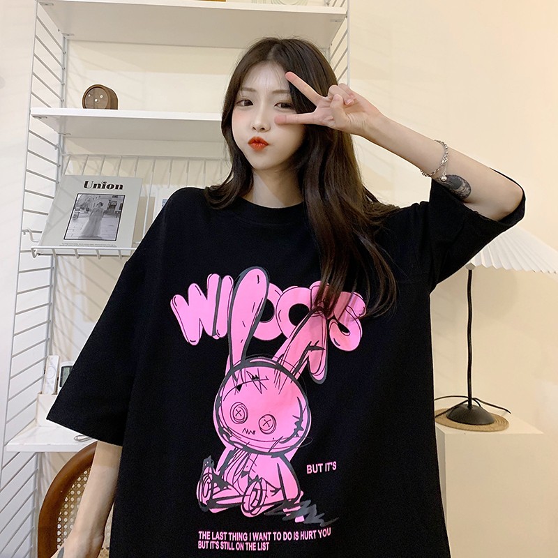 Áo thun tay lỡ Unisex nam nữ  in hình chú thỏ hồng cực đẹp, áo phông tay lỡ unisex form rộng oversize streetwear | BigBuy360 - bigbuy360.vn
