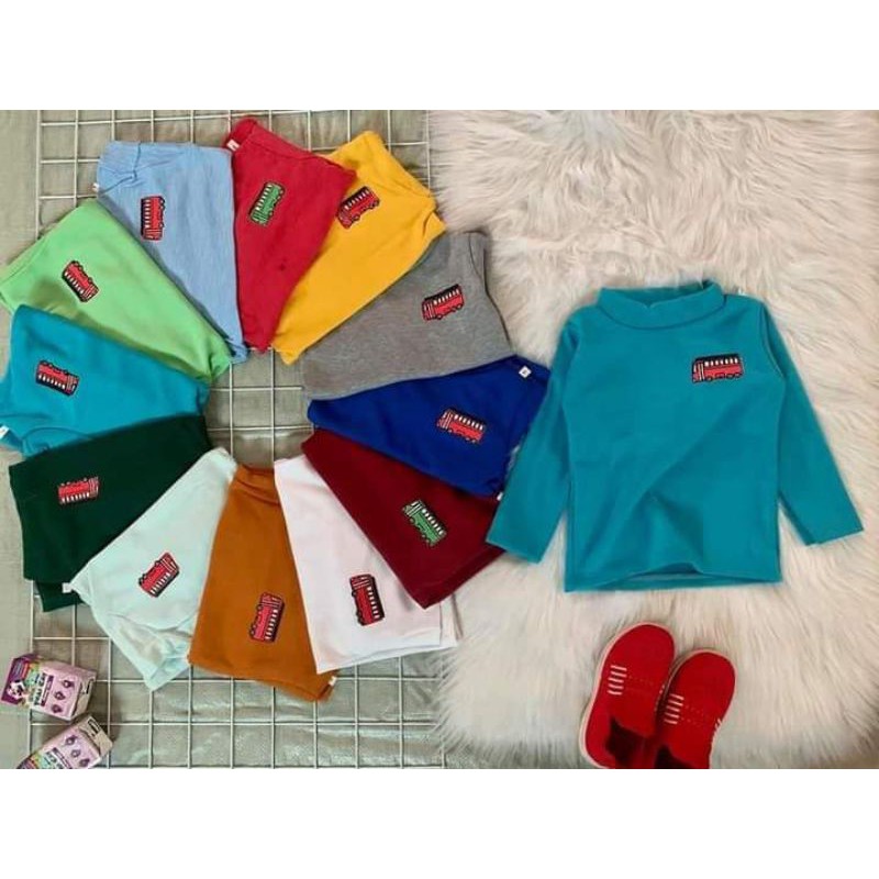 Áo thun giữ nhiệt dài tay cổ lọ 3 phân trẻ em nhiều màu hình ô tô, hình gấu cho bé trai