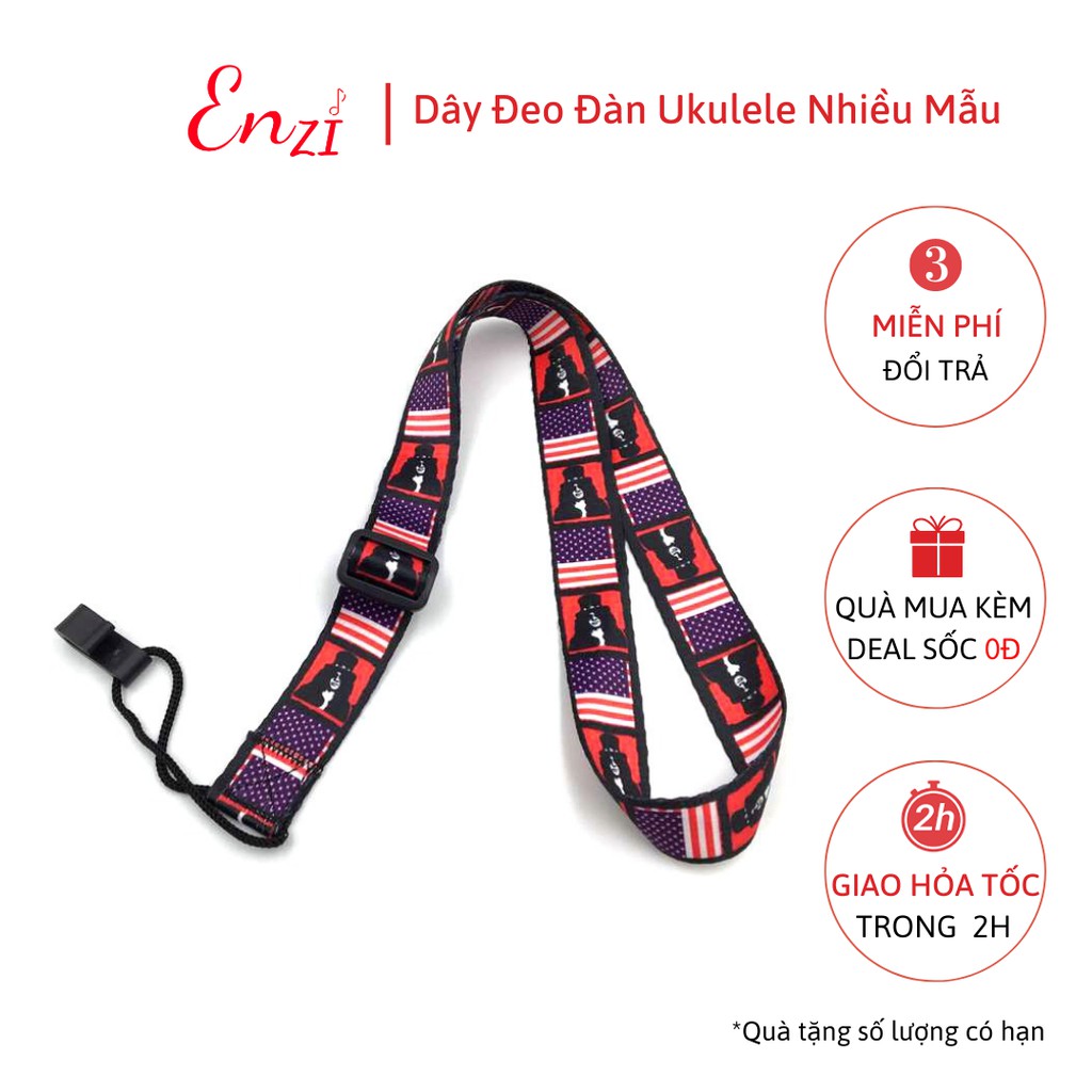 Dây đeo đàn ukulele Xanh thổ cảm  không cần đục thùng hàng loại 1 Enzi