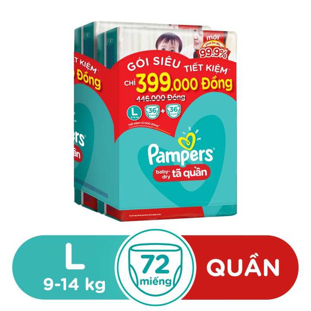  Tã/Bỉm Quần Pampers bịch Siêu Tiết kiệm đủ size M80/L72/XL64/XXL56