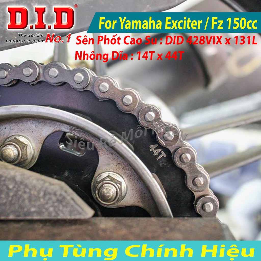 Bộ Nhông Sên Dĩa DID FZ 150cc, Exciter 150cc Sên phốt cao su 131L TFX Thái Lan 14T x 44T