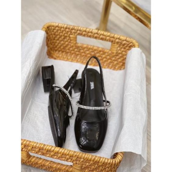 giày sandal nữ bít mũi vuông quai đá zara gót 3cm thơif trang (Fullbox tem mác) EUr