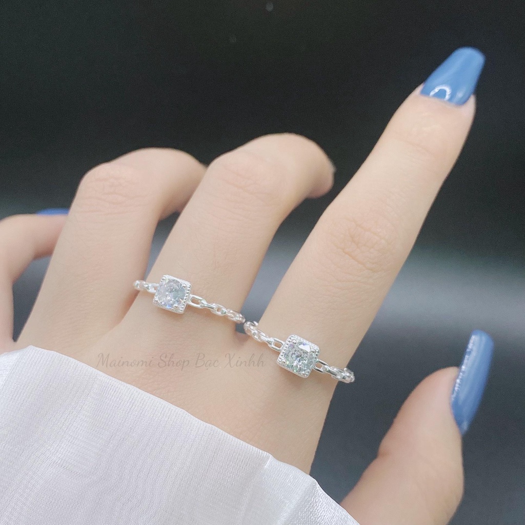 Nhẫn xích đá vuông MAINOMI mã kèm quà tặng xinh xắn độc đáo