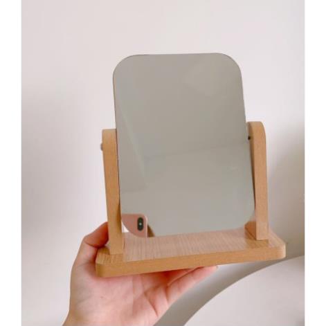 Gương trang điểm để bàn bằng gỗ phong cách sang trọng xoay 360 độ