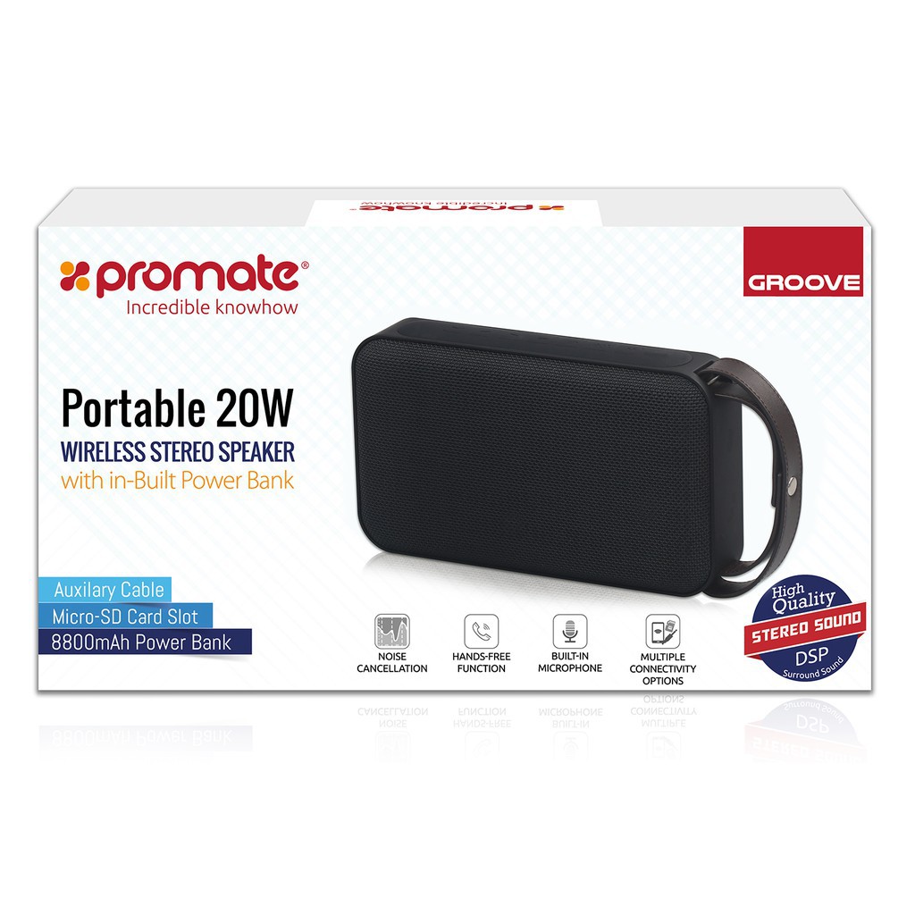 [Mã 159ELSALE hoàn 7% đơn 300K] Loa Bluetooth Promate GROOVE 20W Tích Hợp Sạc Dự Phòng 8800mAh