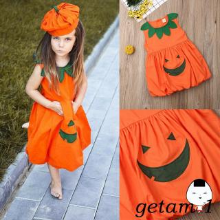 Đầm sát nách họa tiết bí đỏ Halloween đáng yêu dành cho bé gái