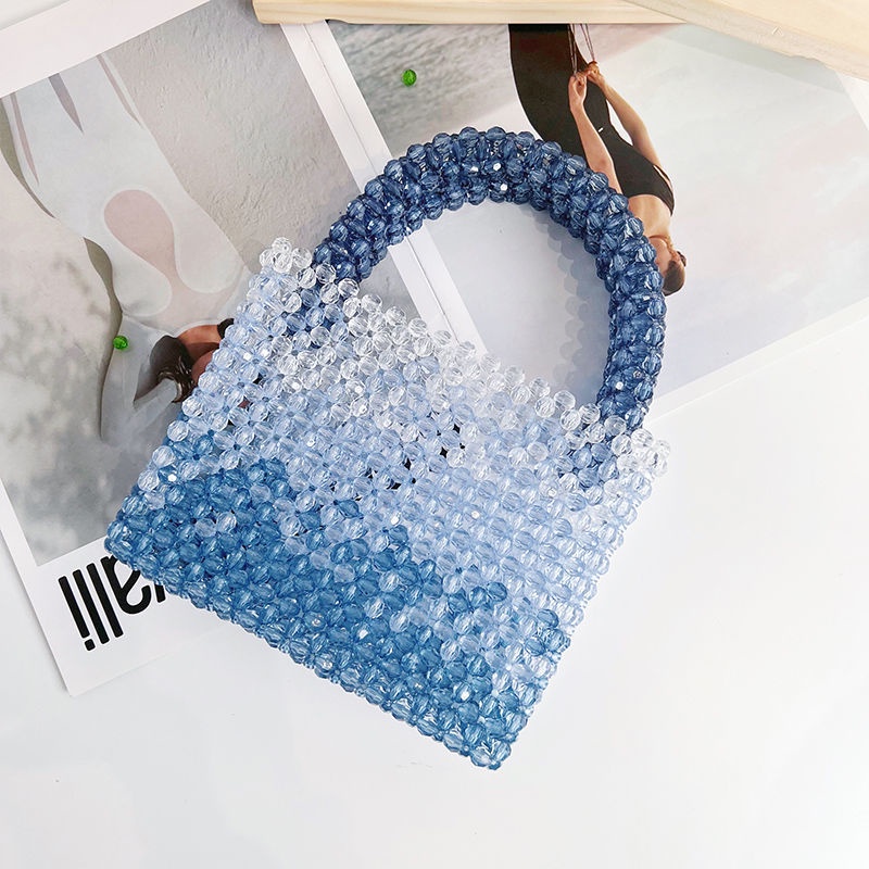 Xiaokou Túi Xách Đính Hạt Cườm Màu Gradient Xanh Dương Thủ Công Làm Quà Tặng Cho Bạn Gái