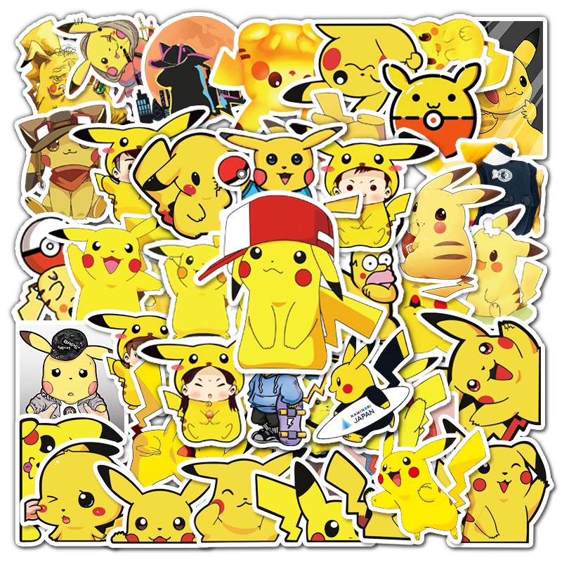 Set 50 Miếng Dán Trang Trí Chống Thấm Nước Hình Pikachu Dễ Thương