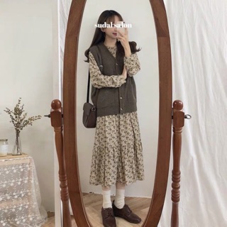 ORDER Set Áo len gile & váy vintage dáng dài - nhiều mẫu