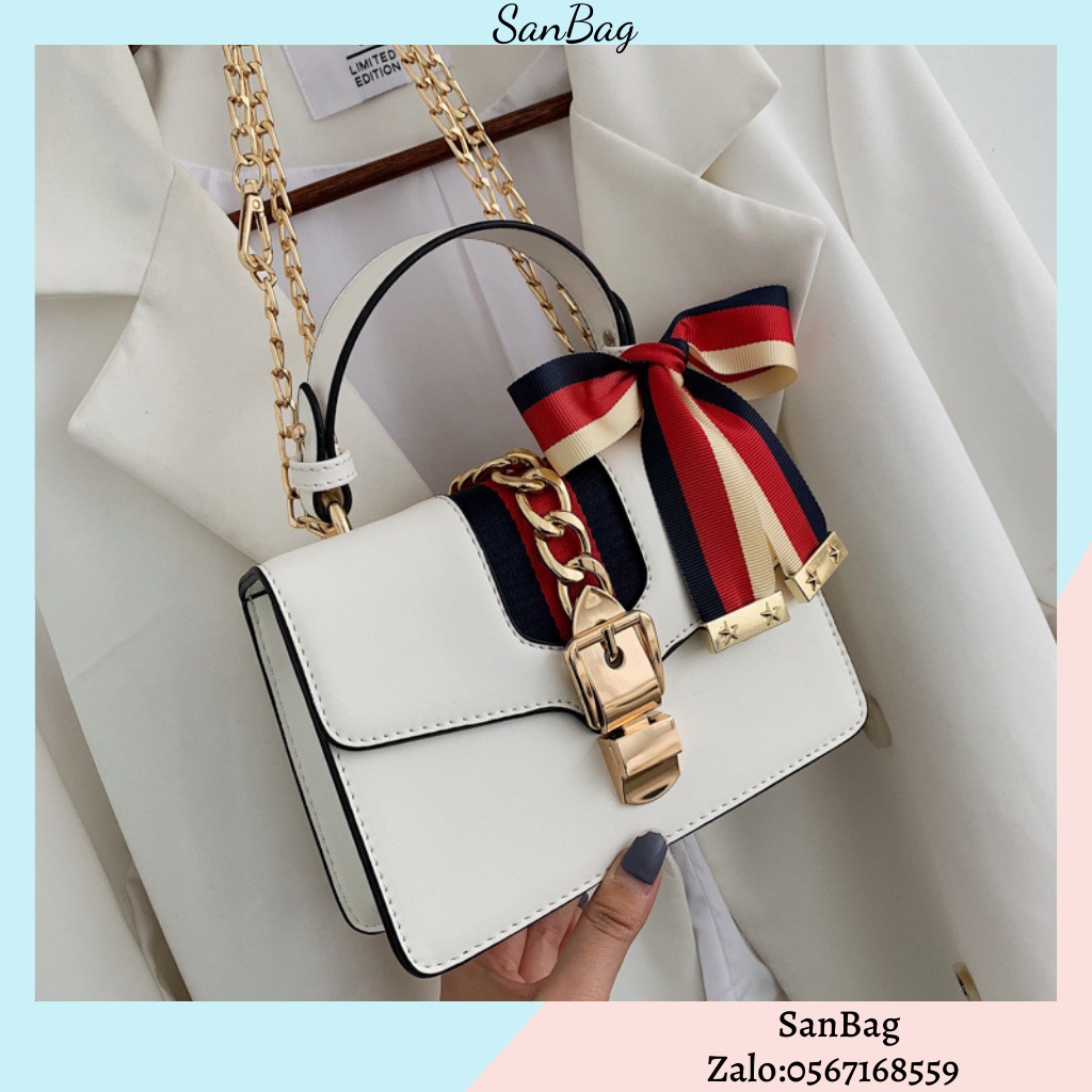 Túi da cao cấp khóa kim loại sang trọng tay cầm khăn lụa Ulzzang siêu đẹp ❤️