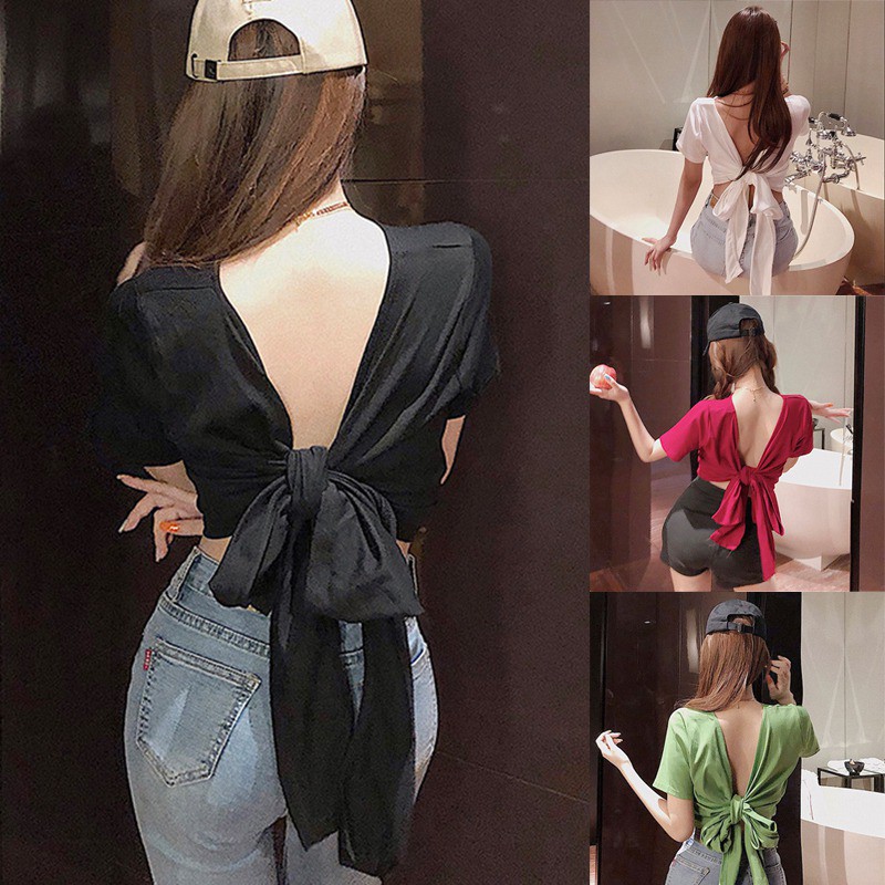 Áo Croptop Tay Ngắn Thiết Kế Hở Lưng Quyến Rũ | BigBuy360 - bigbuy360.vn