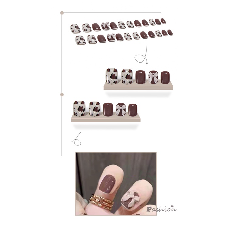 [Hàng mới về] Set 24 móng tay giả ngắn họa tiết da báo sành điệu thời trang