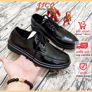 GIẦY ĐỐC TỜ NAM DA BÒ MÀU ĐEN BÓNG [BH 12 Tháng + Tặng Lót Tăng Cao] - JICO