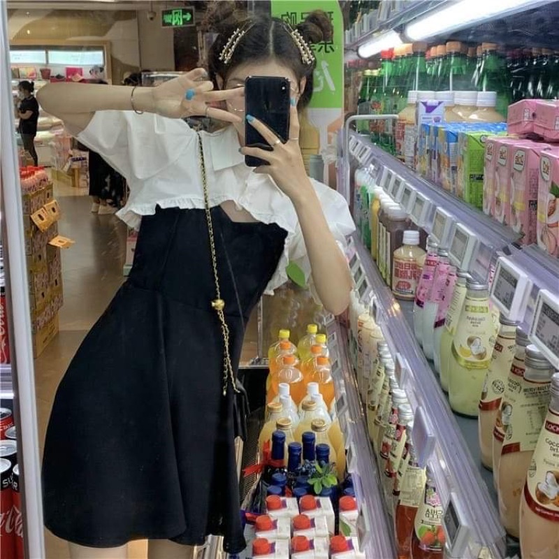 Sét áo sơ mi bèo cộc tay + váy KA