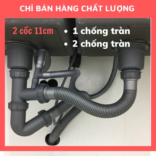 ( CÓ VIDEO LẮP ĐẶT) Bộ xả xiphong thoát nước chậu rửa bát 2 hố 11cm