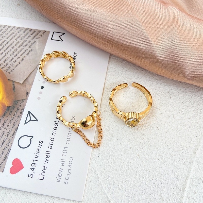 Set Nhẫn Mạ Bạc Hình Trái Tim Phong Cách Gothic Thời Trang