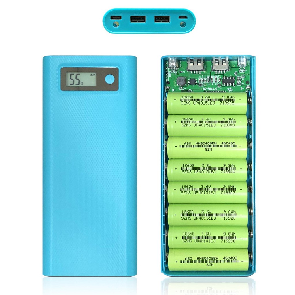 [Mạch Xịn 2.0] - Khung sạc 8 pin 30.000mAh sử dụng pin 18650 (Chưa pin - Có Type C)