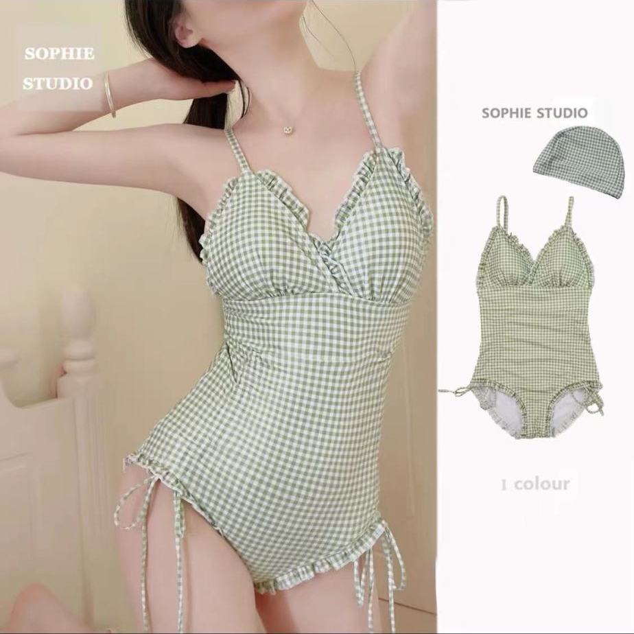 Bộ Đồ Bơi Một Mảnh Che Bụng Họa Tiết Kẻ Sọc Ca Rô Phong Cách Pháp Cổ Điển Thời Trang Mùa Xuân 2022 Cho Nữ