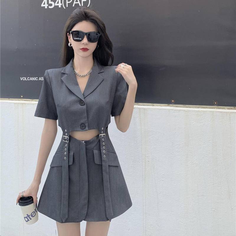 Váy Hai Mảnh Thắt Lưng Giả Cổ Điển Mùa Hè Đầm Thời Trang Thiết Kế Khoét Lỗ Cho Nữ