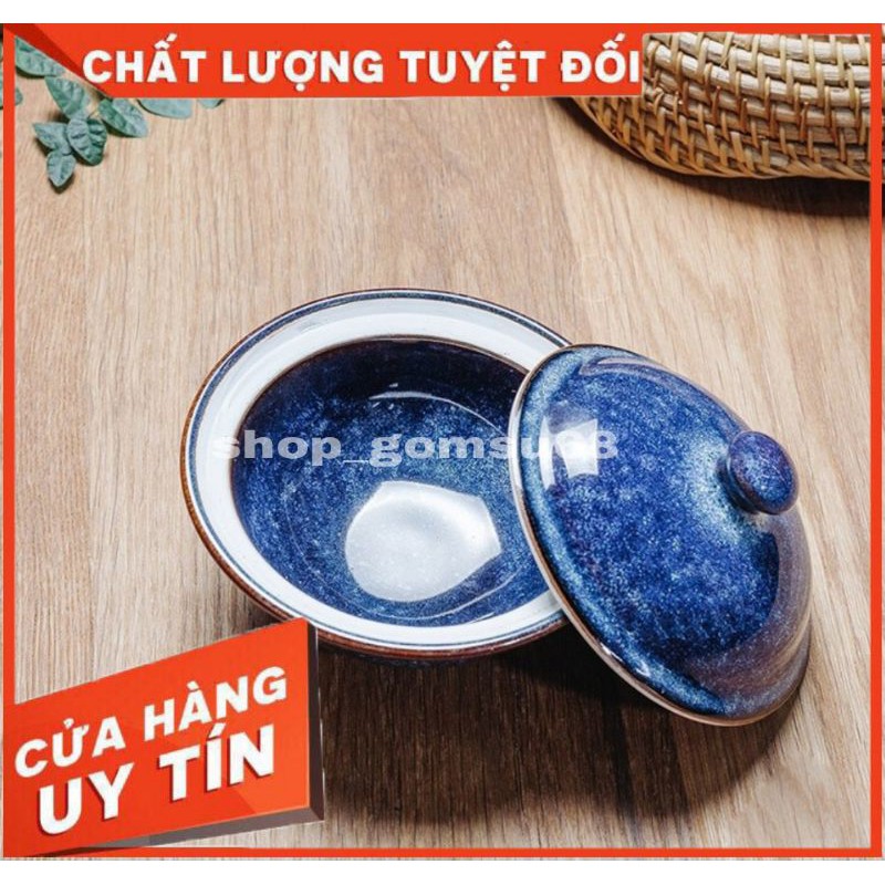 Bát nắp phi 12 men xanh hỏa biến - Bát có nắp gốm sứ Bát tràng cao cấp.