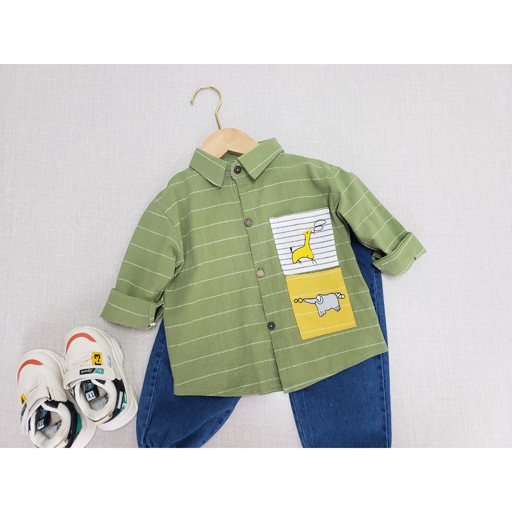 HÀNG QUẢNG CHÂU CAO CẤP Bộ sơ mi cho bé trai cực sành điệu, áo cotton thấm mồ hôi, quần jean mềm Hongvybaby