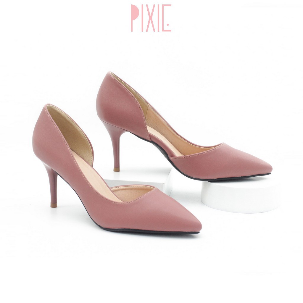 SIÊU RẺ Giày Cao Gót 7cm Khoét Eo Mũi Nhọn Màu Đen Pixie P113 ji