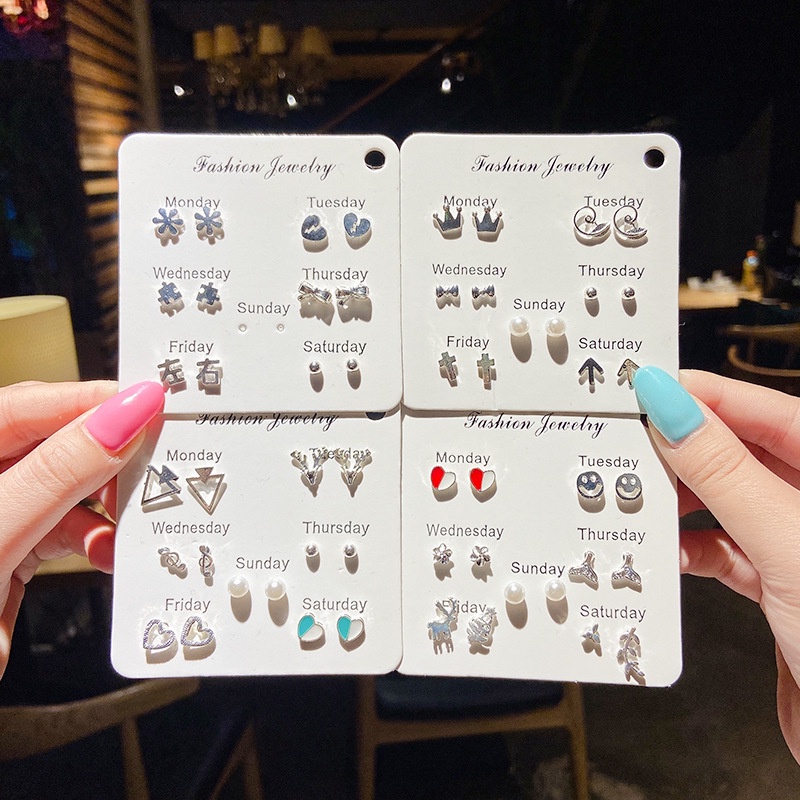 Set 7 đôi bông tai đeo cả tuần không chán nhiều kiểu dễ thương