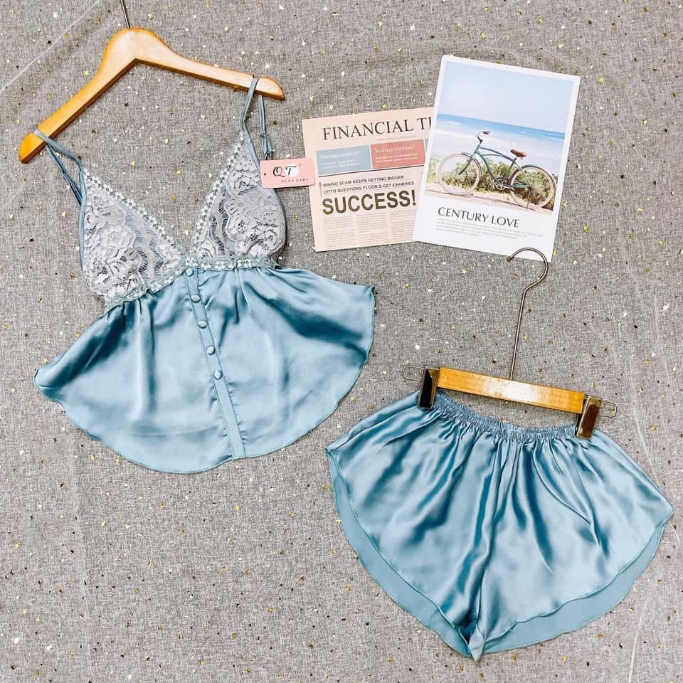 Đồ ngủ sexy nữ 2 dây Bộ ngủ ren Set ngủ Chất Lụa Latin Mát Mềm Mại Gợi Cảm [DN38]