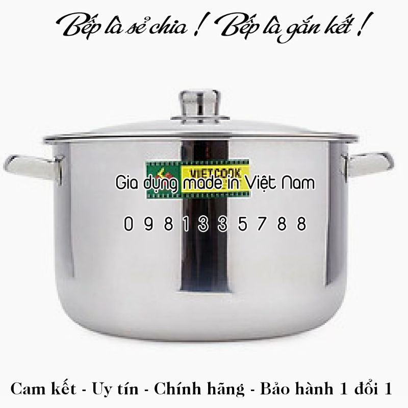 [VIETCOOK OFFICIAL] Nồi inox Vietcook size 14, 16, 18, 20, 22, 24, 26, 28, 30, 32 sử dụng được trên bếp từ