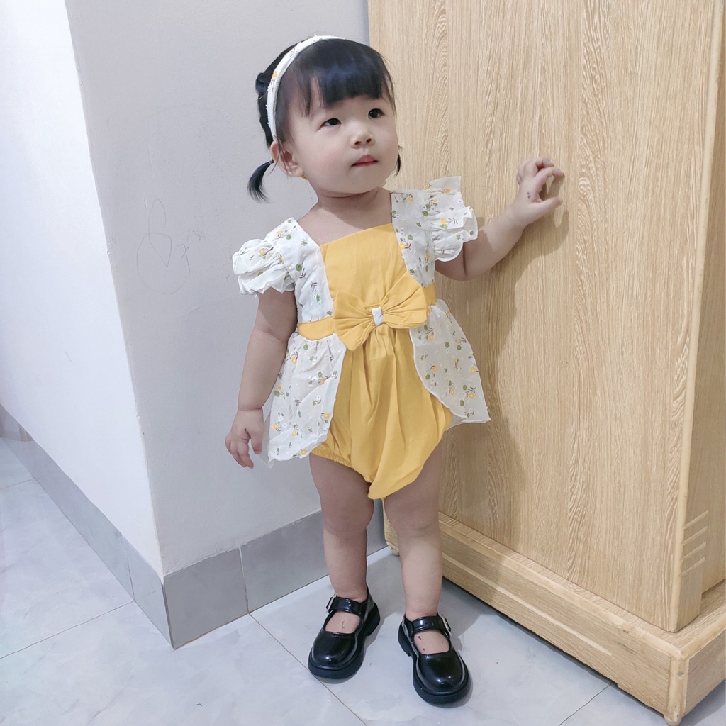 Body cho bé gái sơ sinh Màu vàng phối hoa nhí Size 4 đến 13kg Kèm băng đô nơ và giày vải Nina Kids Boutique