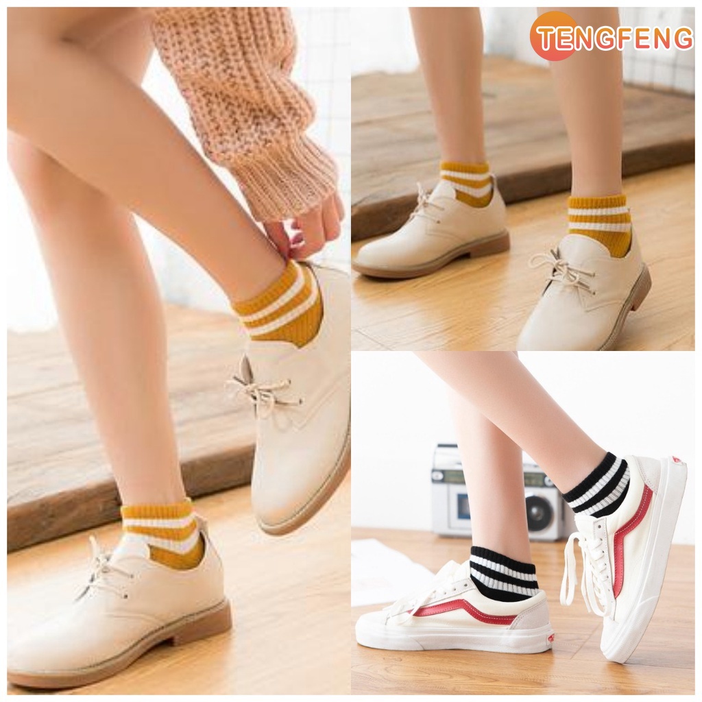 Vớ cotton Xuân Hè Hai Sọc Màu Sắc Tươi Tắn Phong Cách Hàn Quốc Cho Nữ
