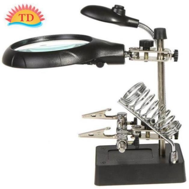 Kính Lúp Kẹp Hàn Soi Mạch Main Điện Tử Điện Thoại - Giá Kẹp Hàn Mạch Có Kính Lúp Đèn 5 Led 2 trong 1