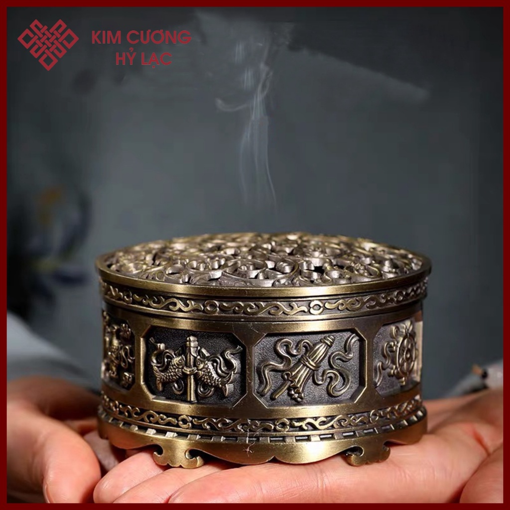 Đỉnh Trầm Hương - Lư Xông Trầm Hợp Kim Đồng [Kim Cương Hỷ Lạc] Hoa Văn Cổ Điển