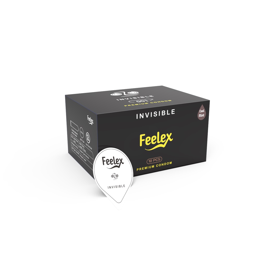 Bao cao su Feelex invisible đen siêu mỏng 0,03mm nhiều gel hộp 10 bcs