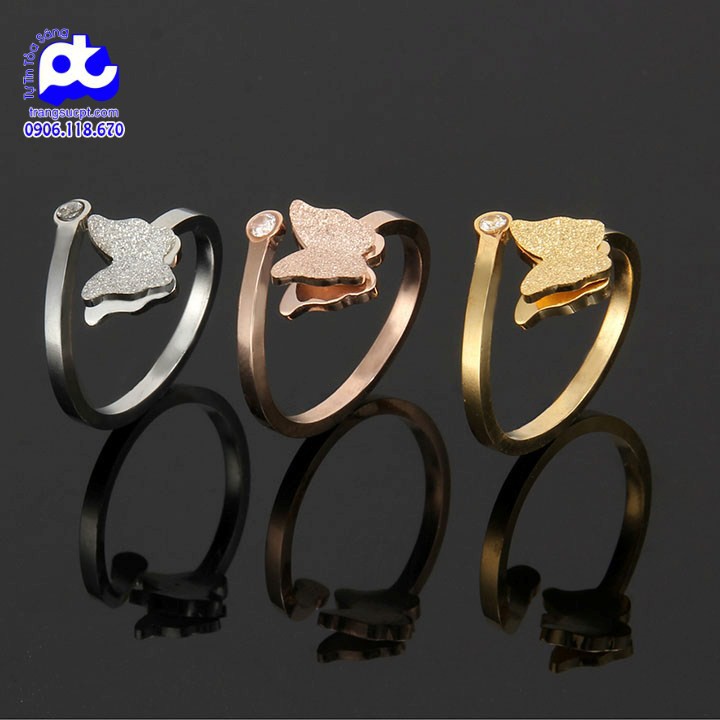 Nhẫn titan nữ freesize bướm phun cát cách điệu cao cấp thép không gỉ titanium