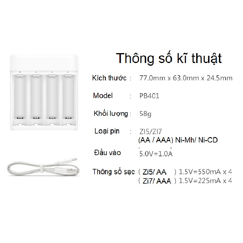 Pin sạc AA Xiaomi Zi5 Dung lượng 1700mah sạc lại tới 800 lần, pin tiểu sạc cao cấp tuổi thọ cao