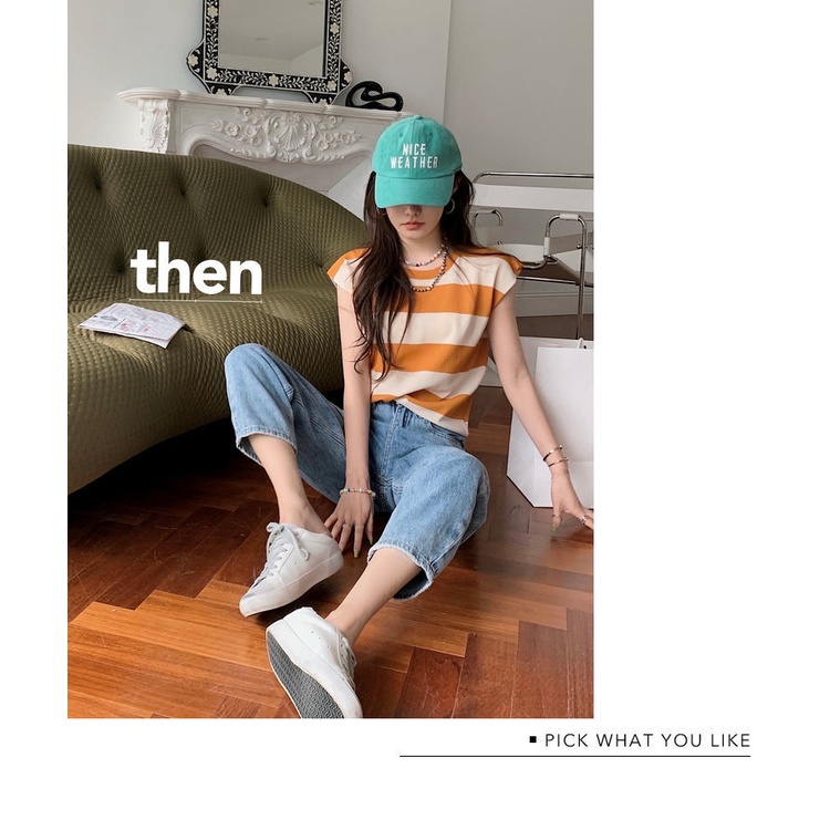 Áo Thun Sát Nách Kẻ Sọc Ngang Trẻ Trung Hợp Thời Trang Phong Cách Hàn Quốc Cho Nữ