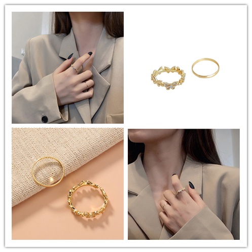 Bộ 2 Nhẫn Đeo Tay Đính Kim Cương Hình Bướm Thời Trang Cho Nữ